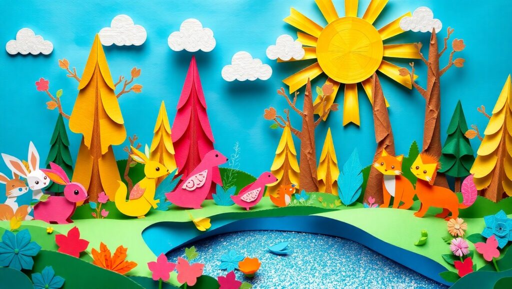 Whimsical Papercraft Forest Adventure – free AI stock image