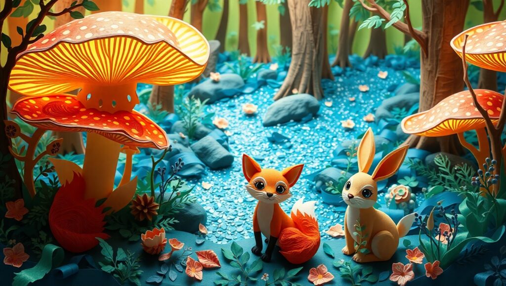 Whimsical Papercraft Forest Adventure – free AI stock image