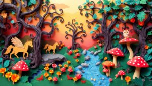 Whimsical Papercraft Forest Adventure – free AI stock image