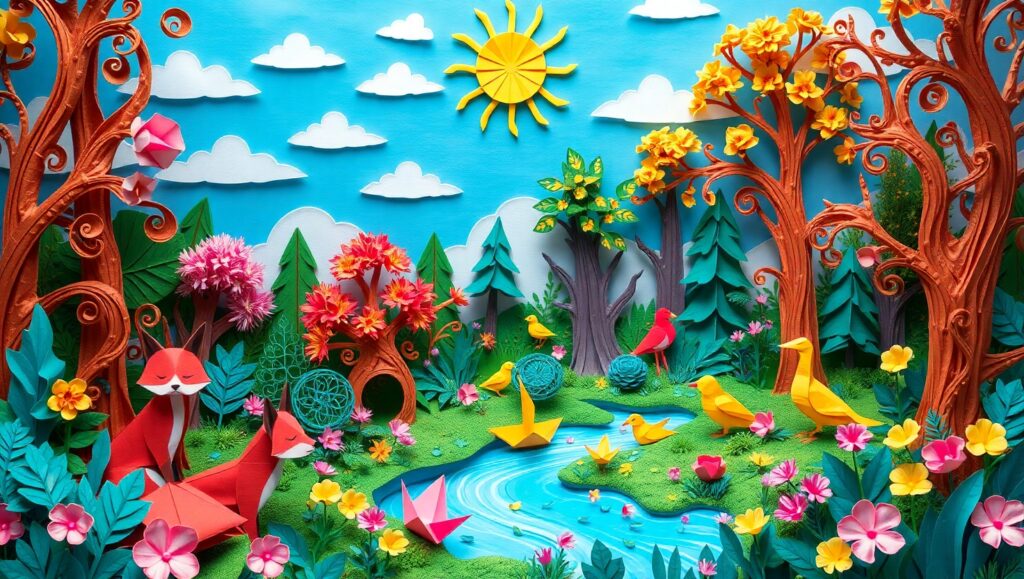 Whimsical Papercraft Forest Adventure – free AI stock image