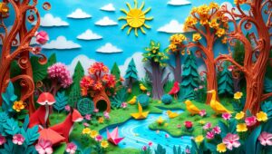 Whimsical Papercraft Forest Adventure – free AI stock image