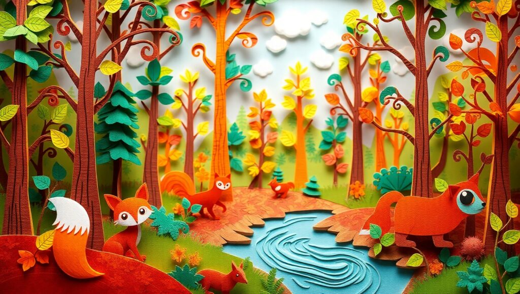 Whimsical Papercraft Forest Adventure – free AI stock image