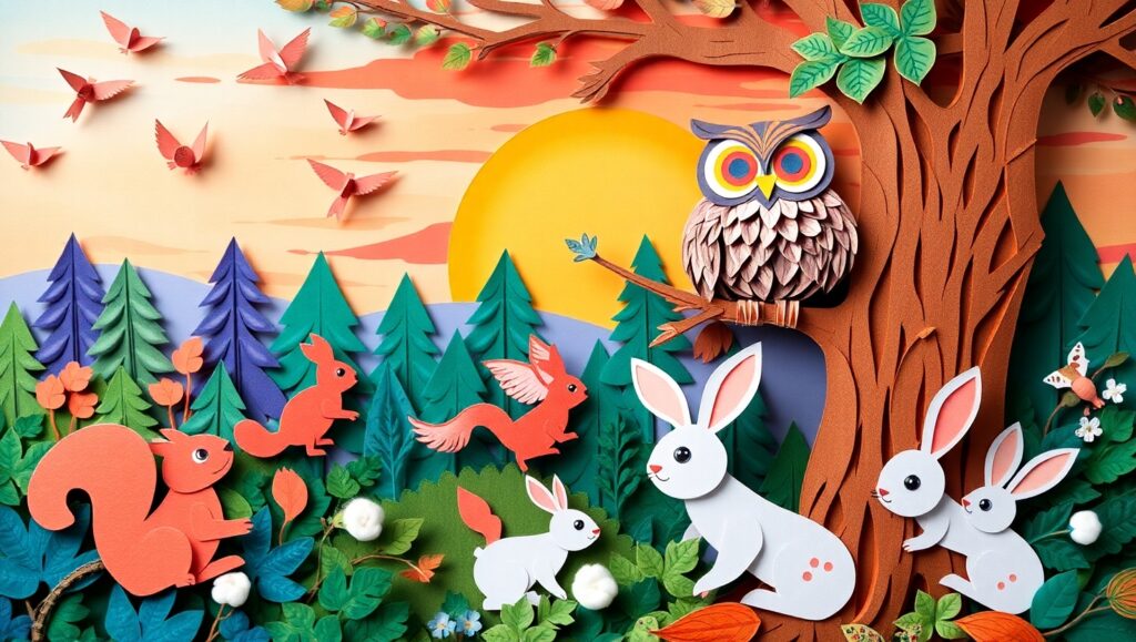 Whimsical Papercraft Forest Animals – free AI stock image