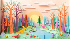 Whimsical Papercraft Forest Scene – free AI stock image