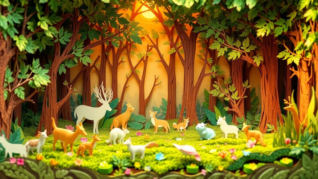 Whimsical Papercraft Forest Scene 4pl – free AI stock image