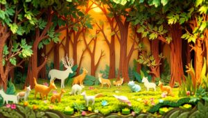 Whimsical Papercraft Forest Scene 4pl – free AI stock image