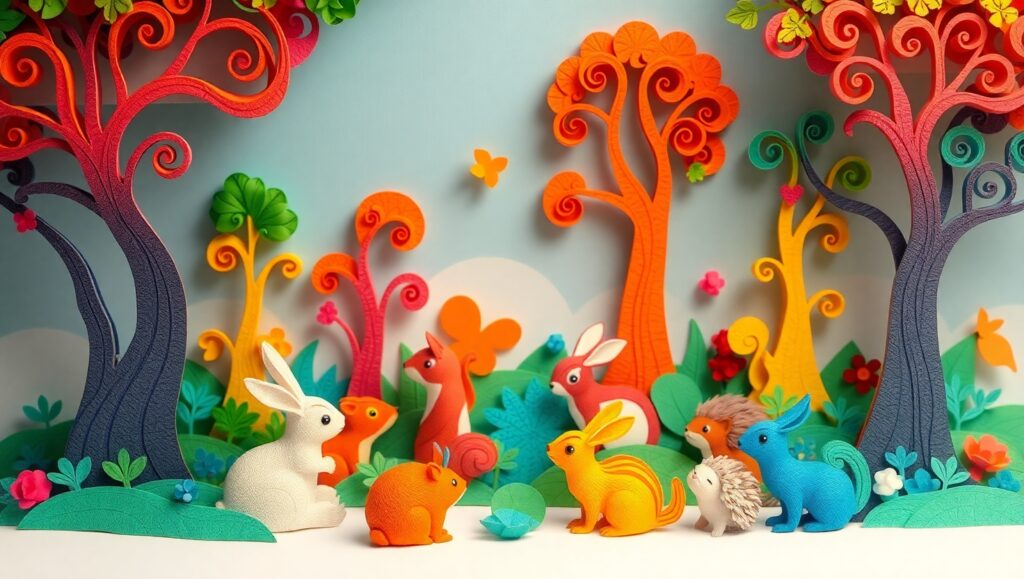 Whimsical Papercraft Forest Scene 4yW – free AI stock image