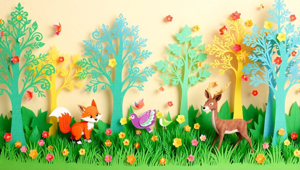 Whimsical Papercraft Forest Scene – free AI stock image