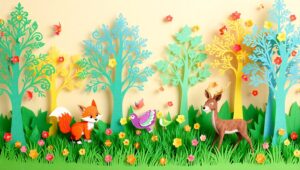 Whimsical Papercraft Forest Scene – free AI stock image