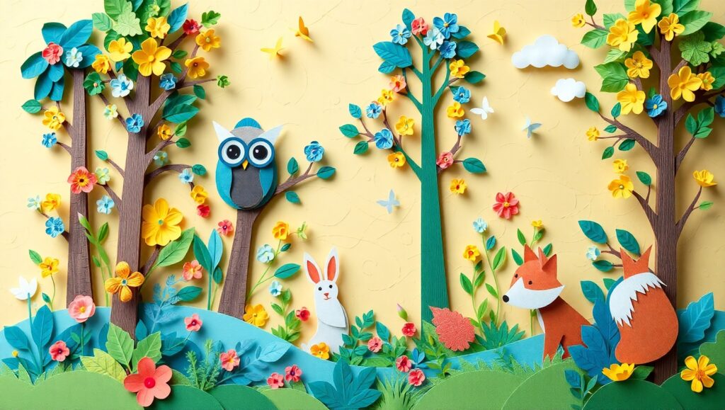 Whimsical Papercraft Forest Scene ou2 – free AI stock image
