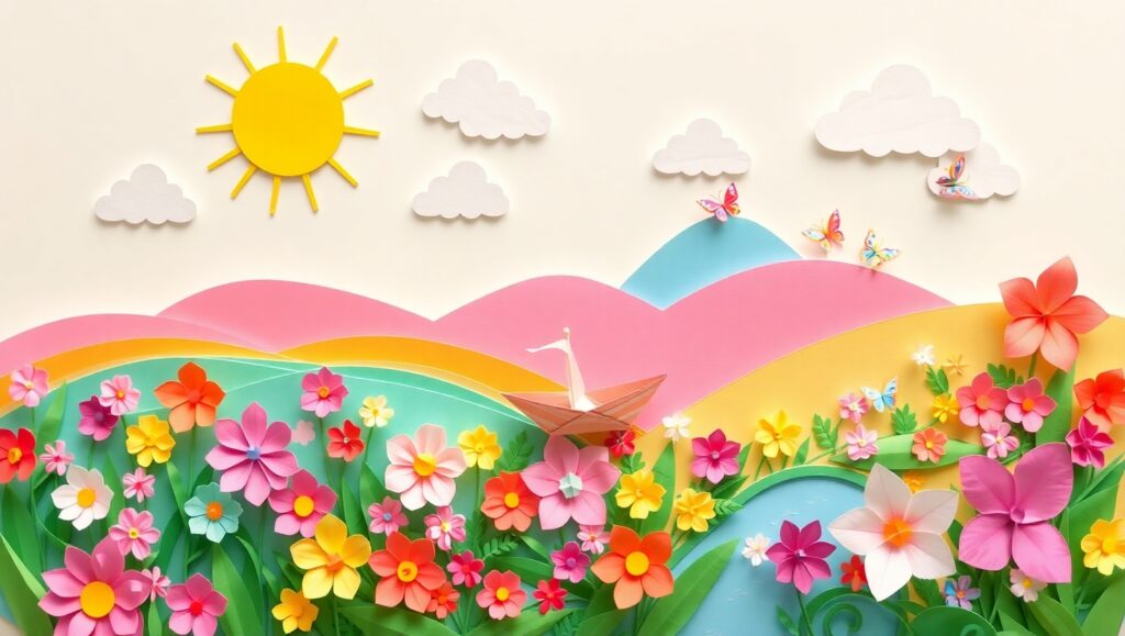 Whimsical Papercraft Garden Scene – free AI stock image