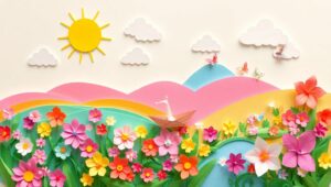 Whimsical Papercraft Garden Scene – free AI stock image