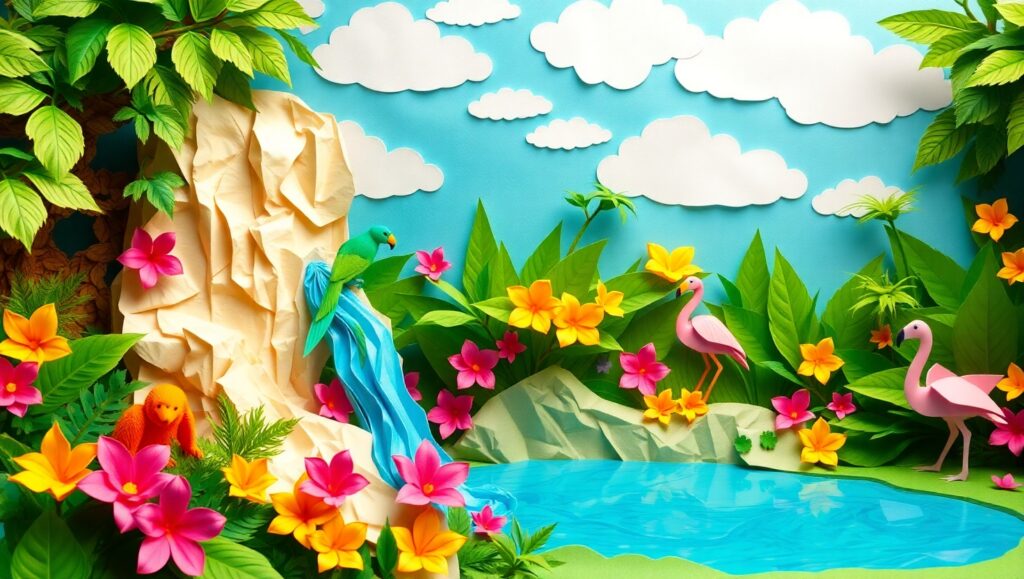 Whimsical Papercraft Jungle Adventure – free AI stock image