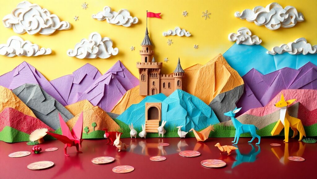 Whimsical Papercraft Landscape – free AI stock image