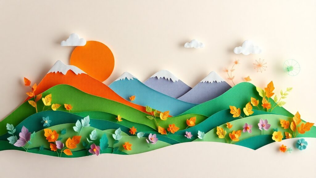 Whimsical Papercraft Landscape Creation – free AI stock image