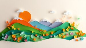 Whimsical Papercraft Landscape Creation – free AI stock image