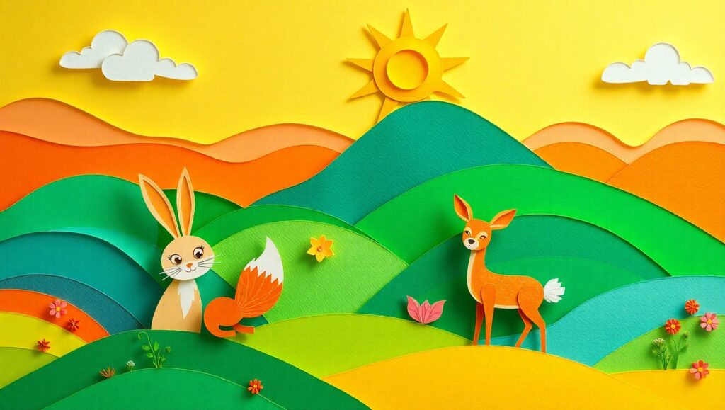 Whimsical Papercraft Landscape Scene – free AI stock image