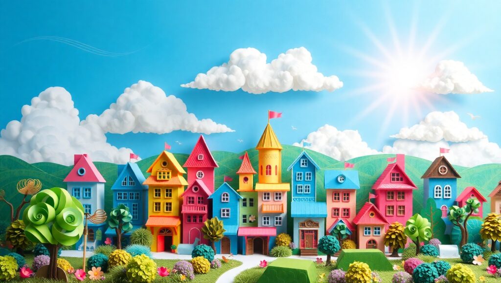 Whimsical Papercraft Town Scene – free AI stock image