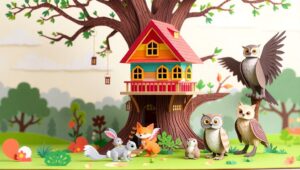 Whimsical Papercraft Treehouse Adventure – free AI stock image