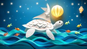 Whimsical Papercraft Turtle Adventure – free AI stock image