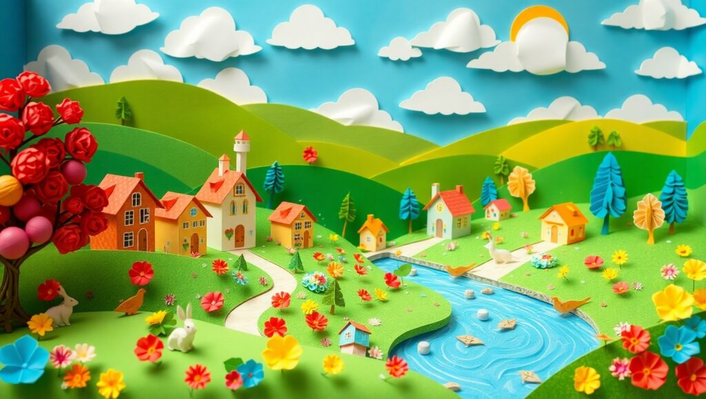 Whimsical Papercraft Village – free AI stock image