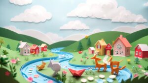 Whimsical Papercraft Village Scene – free AI stock image