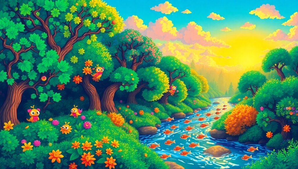 Whimsical Pixel Forest Adventure – free AI stock image