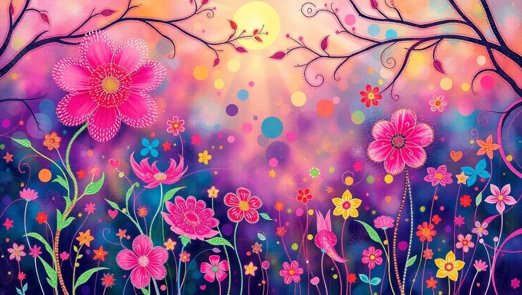 Whimsical Pointillist Garden – free AI stock image