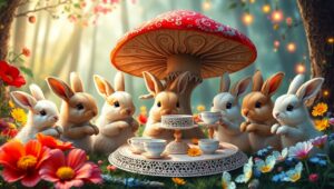 Whimsical Rabbit Tea Party – free AI stock image