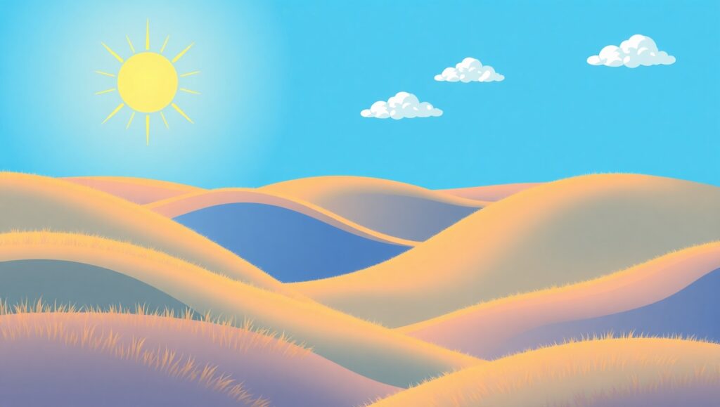Whimsical Rolling Hills in Flat Design – free AI stock image