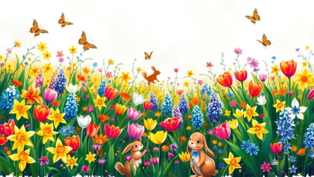 Whimsical Spring Garden Scene – free AI stock image