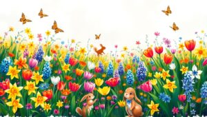 Whimsical Spring Garden Scene – free AI stock image