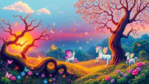 Whimsical Sunset in Pointillism – free AI stock image