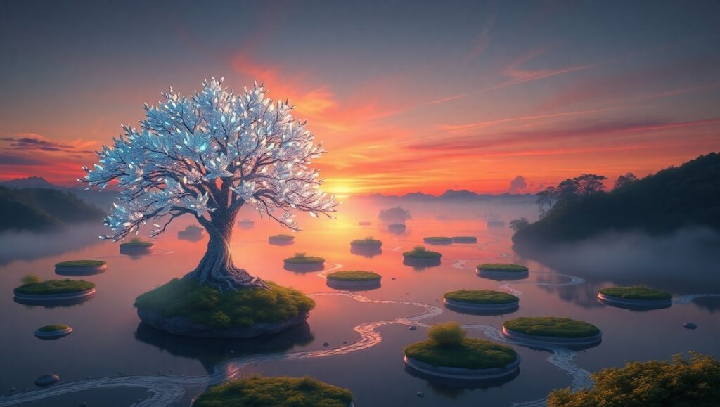 Whimsical Sunset Landscapes – free AI stock image