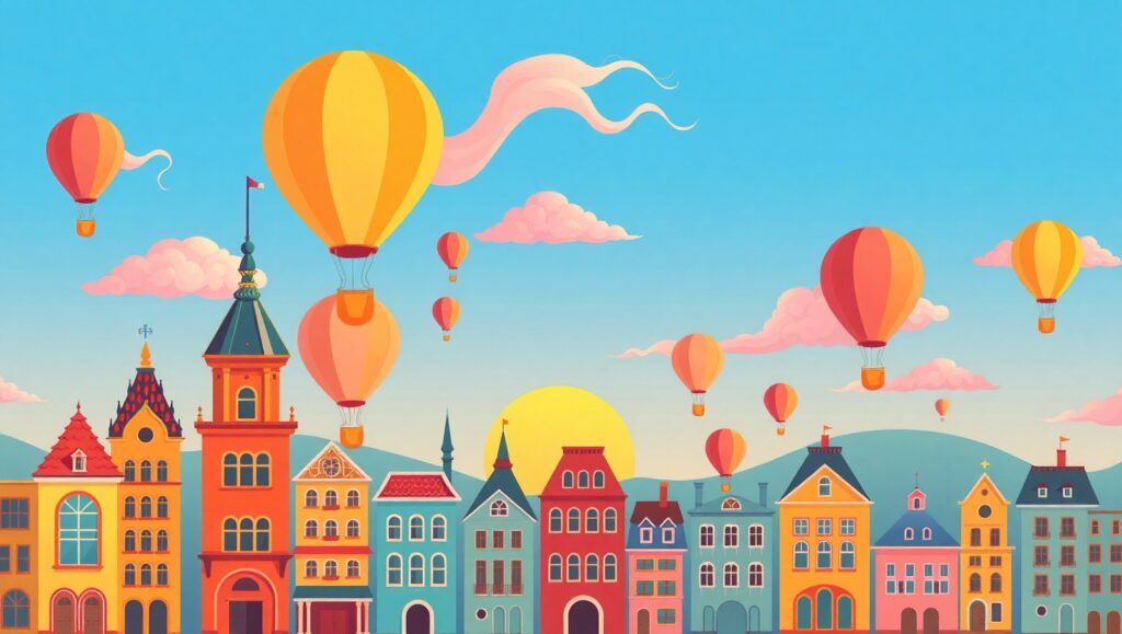 Whimsical Sunset Skyline – free AI stock image