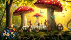Whimsical Tea Party in the Forest – free AI stock image