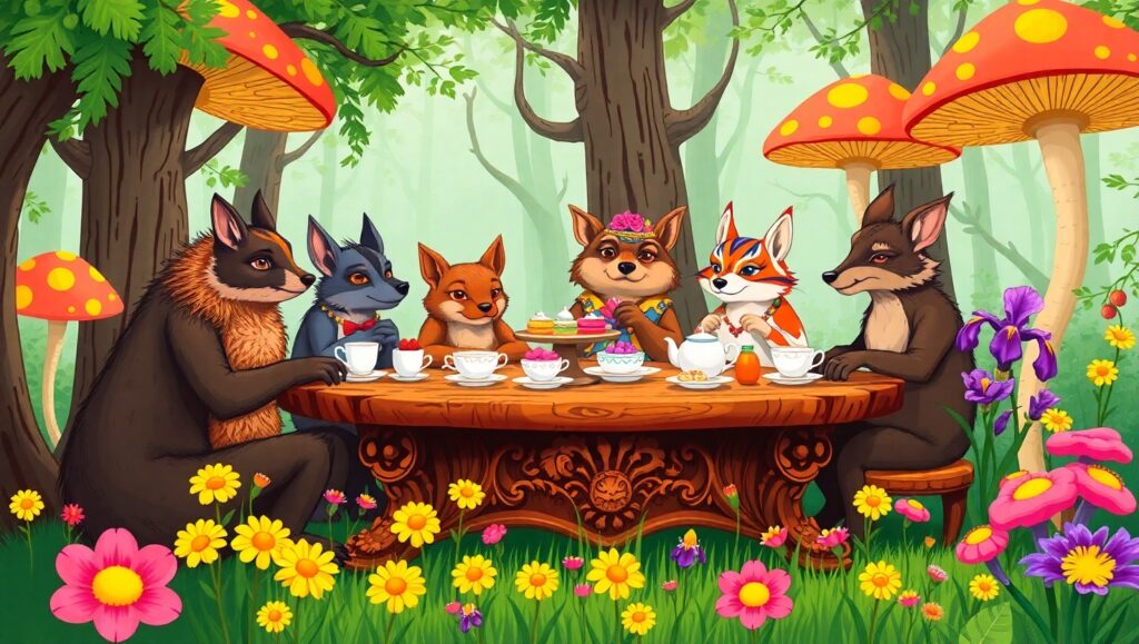 Whimsical Tea Party in the Forest – free AI stock image