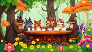 Whimsical Tea Party in the Forest – free AI stock image