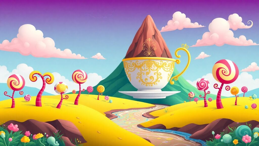 Whimsical Teacup Landscape – free AI stock image