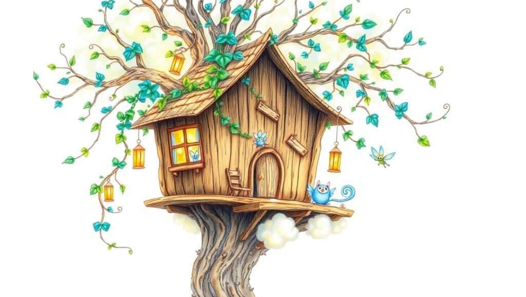 Whimsical Treehouse Above Clouds – free AI stock image