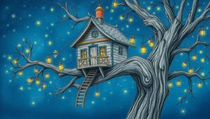 Whimsical Treehouse Under the Stars – free AI stock image