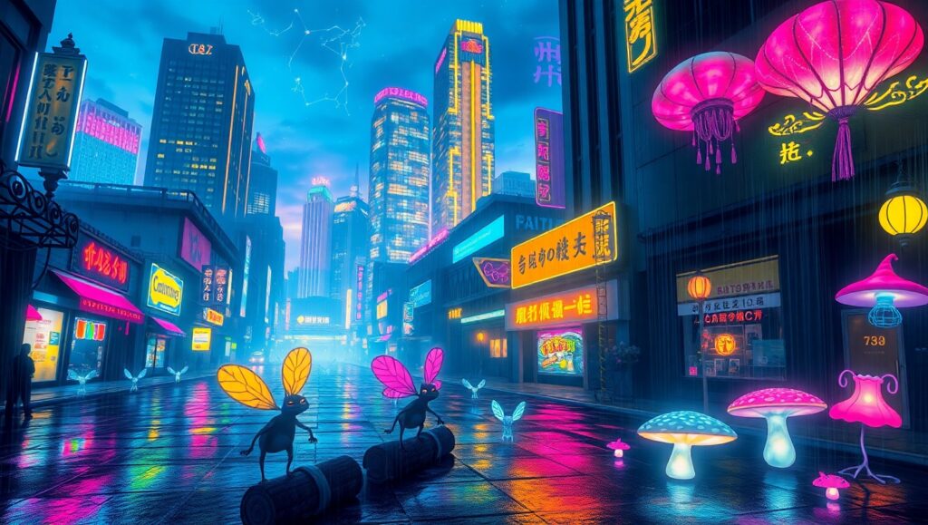 Whimsical Twilight Cityscape – free AI stock image