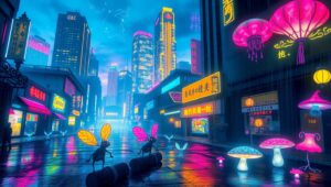 Whimsical Twilight Cityscape – free AI stock image