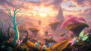 Whimsical Twilight Floating Islands – free AI stock image