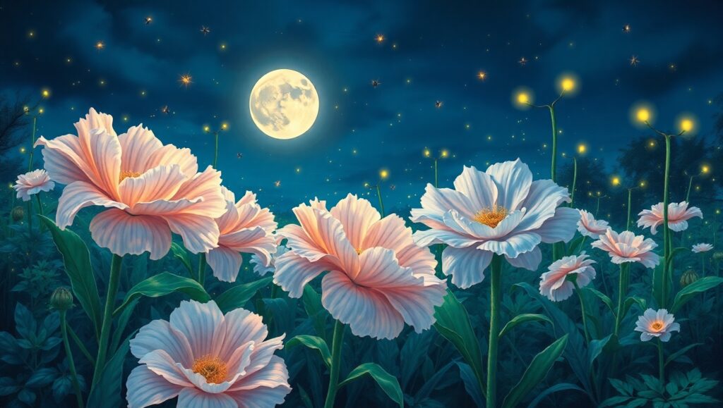 Whimsical Twilight Garden Delight – free AI stock image