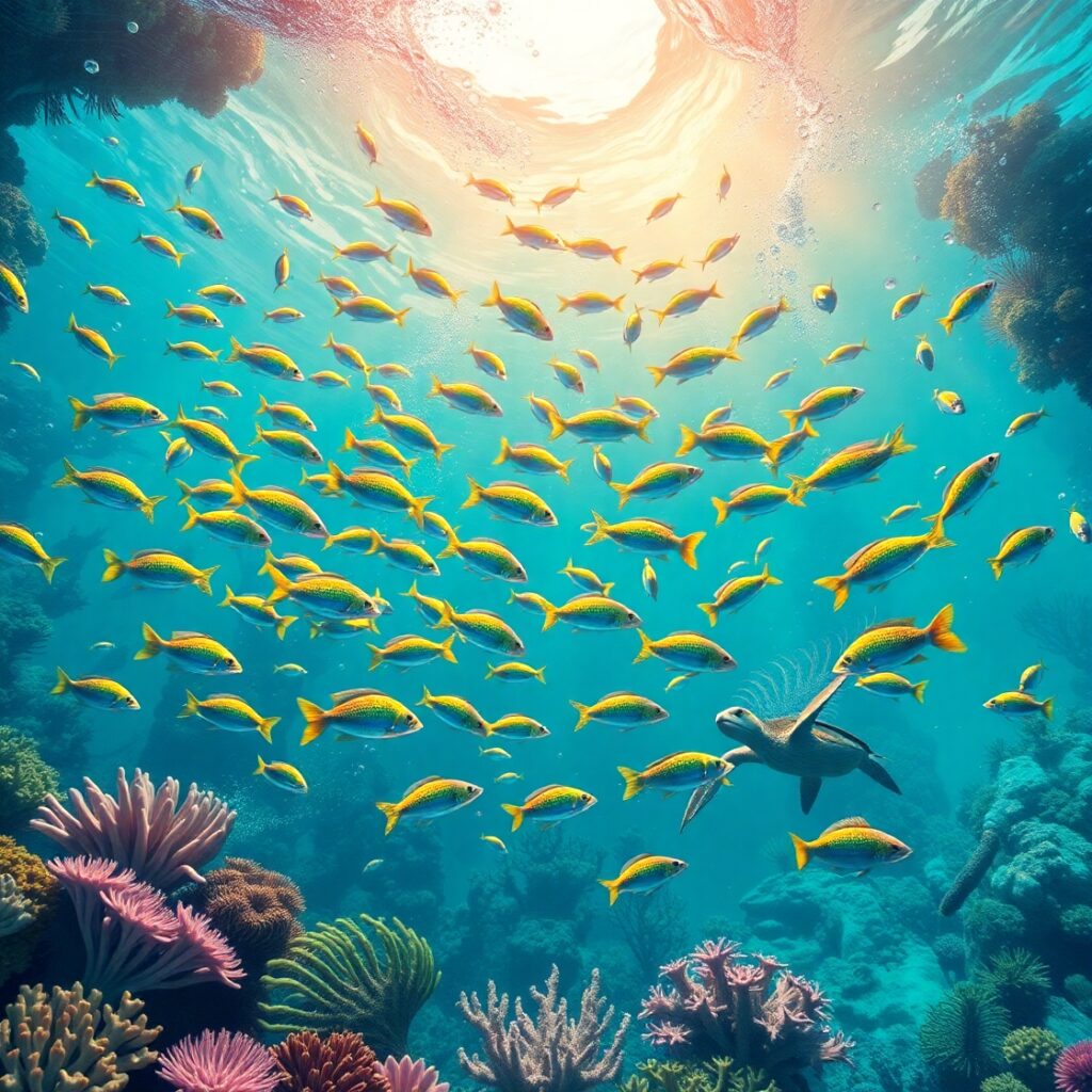 Whimsical Underwater Animation with Colorful Fish – free AI stock image