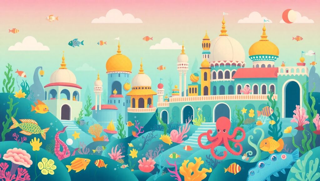 Whimsical Underwater City Scene – free AI stock image