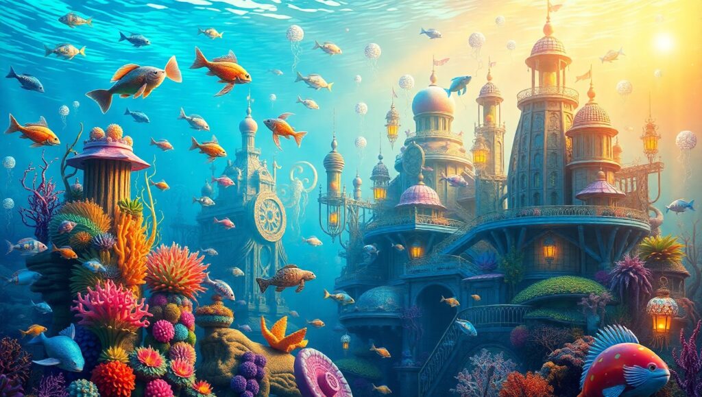 Whimsical Underwater Cityscape – free AI stock image