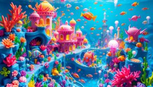 Whimsical Underwater Voxel City – free AI stock image