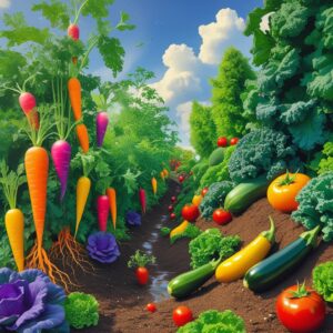 Whimsical Vegetable Expedition in a Garden – free AI stock image